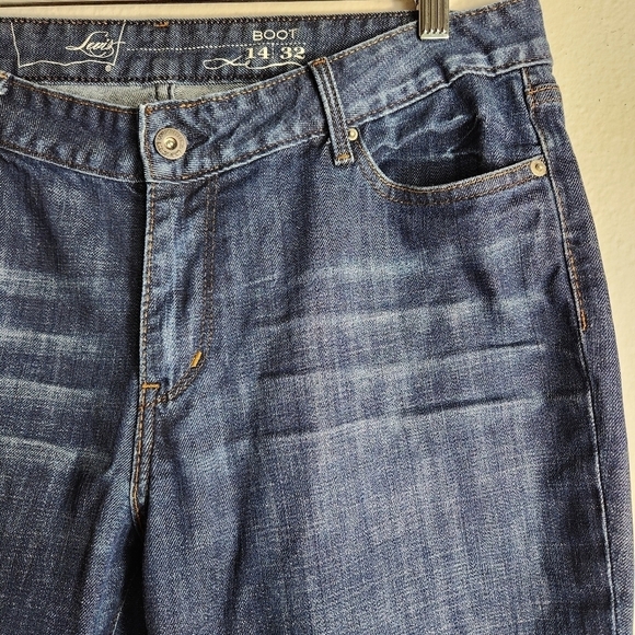 Levis Womens Dark Wash Mid Rise Boot Cut Jeans-Size 14/32 - Picture 2 of 9